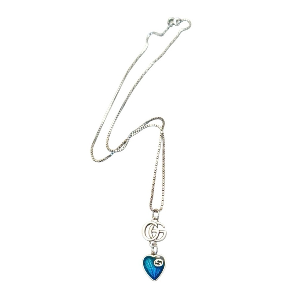 💕VINTAGE GUCCI 2-Piece Interlocking Gs & Bright Blue Heart Silver-Tone Hardware - Picture 3 of 13